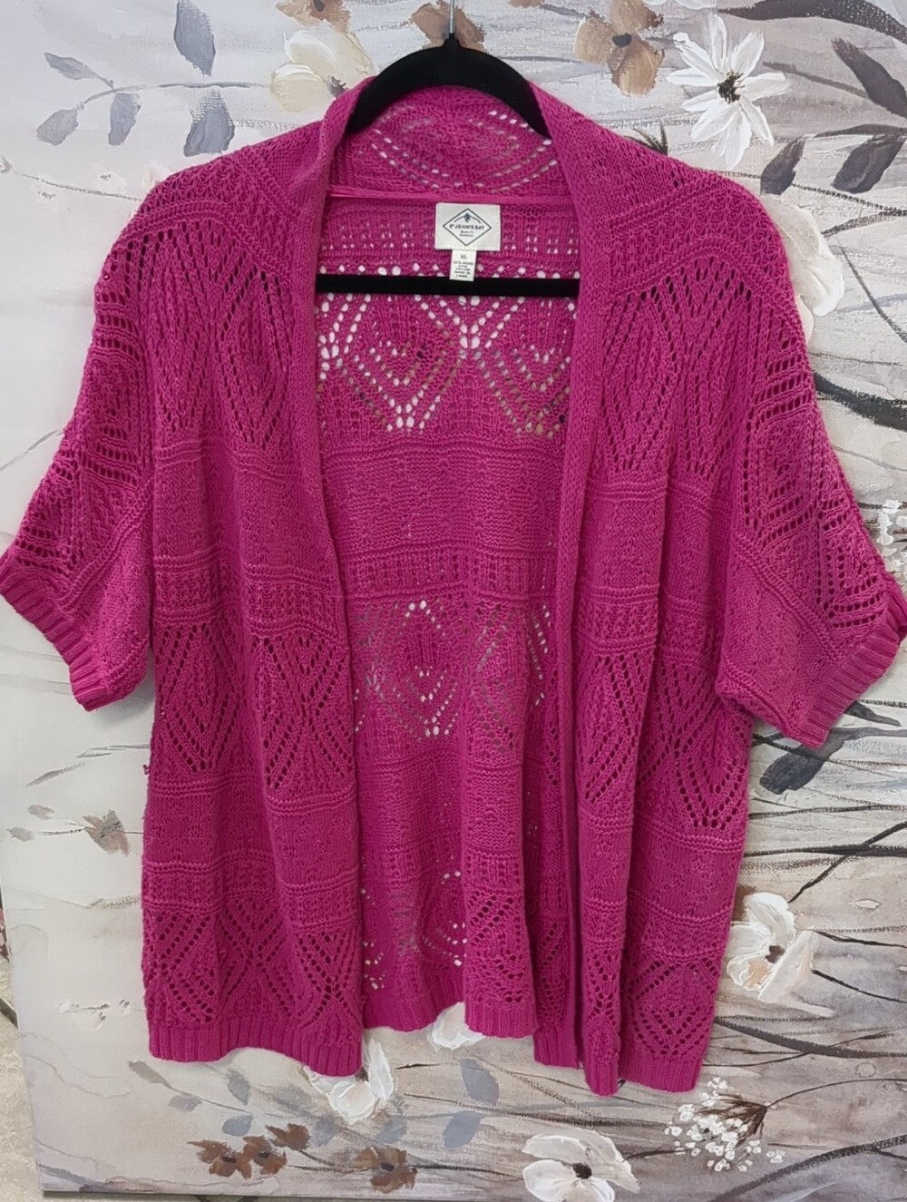 St. John's Bay Bright Pink Open-Front Short Sleeve Knit Cardigan